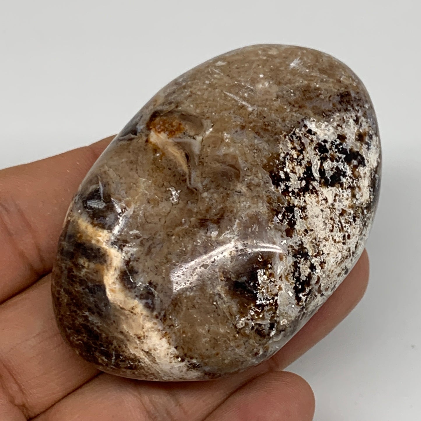 73.3g, 2.4"x1.7"x0.9", Natural Black Opal Crystal PalmStone Polished Reiki,B9715