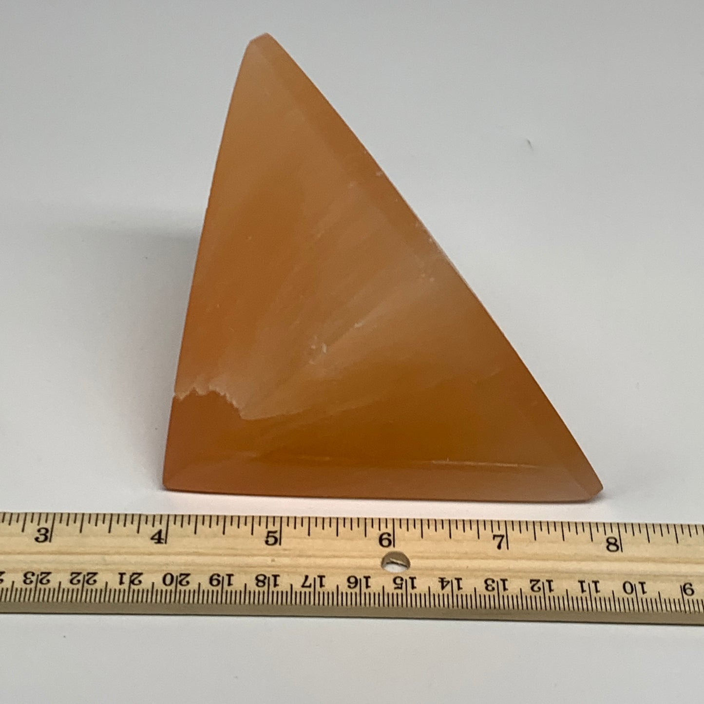 678g, 3.3"x3.8" Orange Selenite/Satin Spar Pyramid Crystal @Morocco, B24198