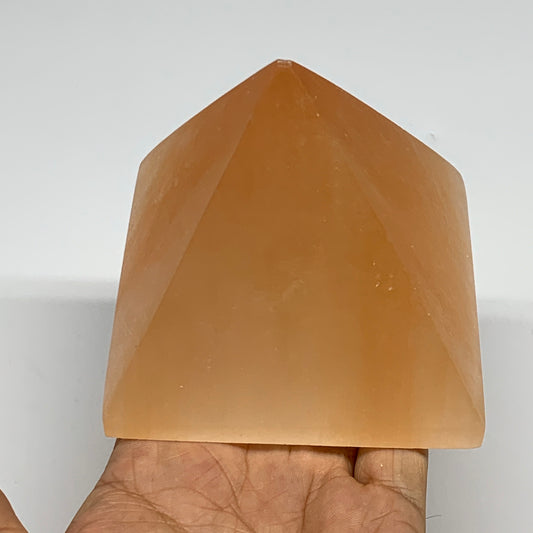 558g, 2.9"x3.5" Orange Selenite/Satin Spar Pyramid Crystal @Morocco, B24199