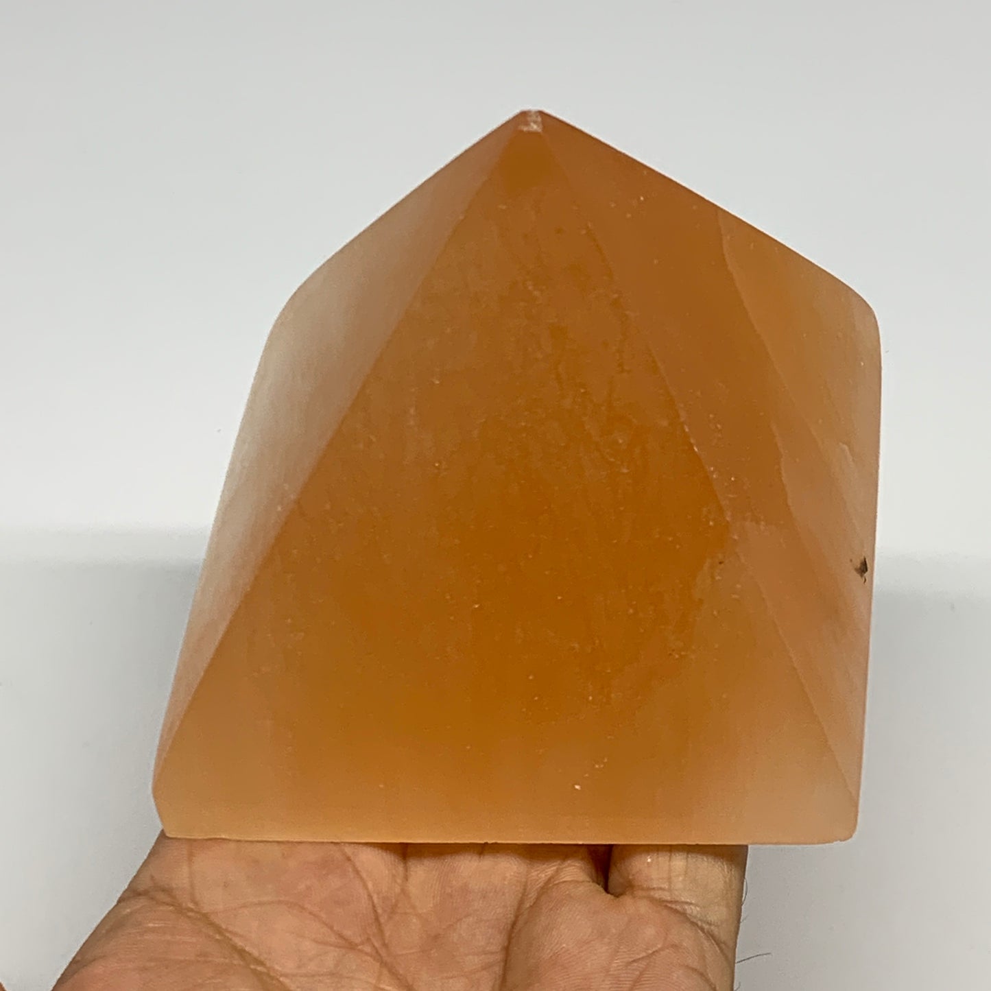 558g, 2.9"x3.5" Orange Selenite/Satin Spar Pyramid Crystal @Morocco, B24199
