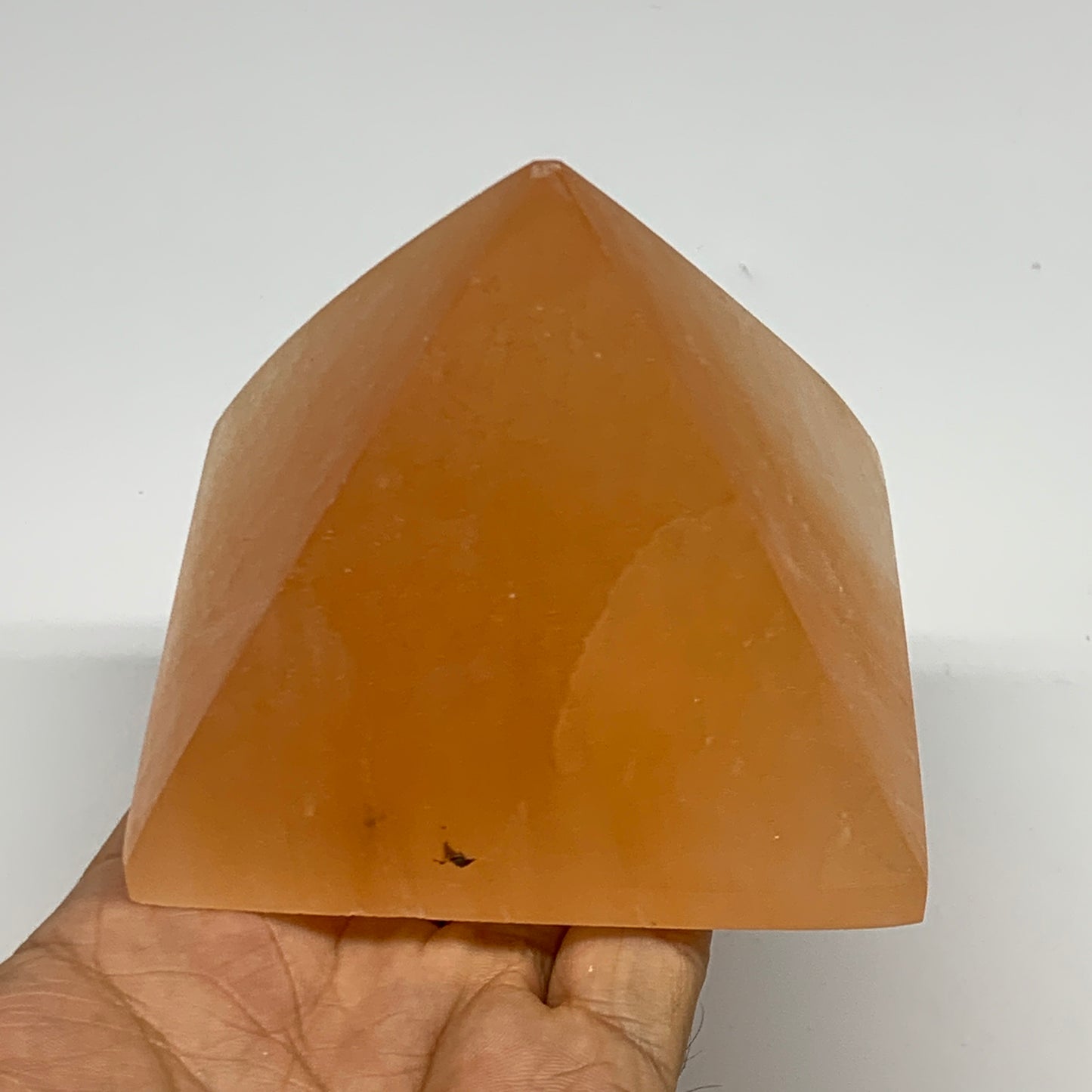 558g, 2.9"x3.5" Orange Selenite/Satin Spar Pyramid Crystal @Morocco, B24199