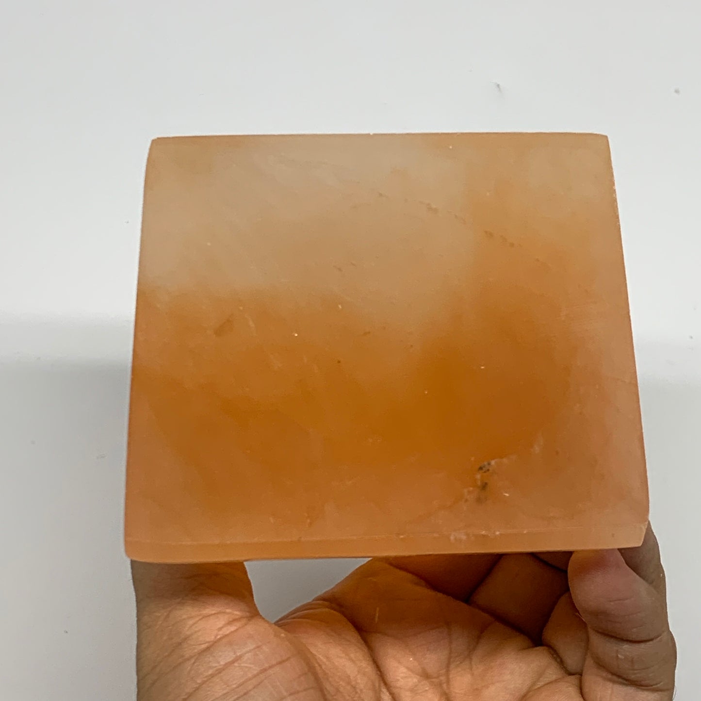 558g, 2.9"x3.5" Orange Selenite/Satin Spar Pyramid Crystal @Morocco, B24199
