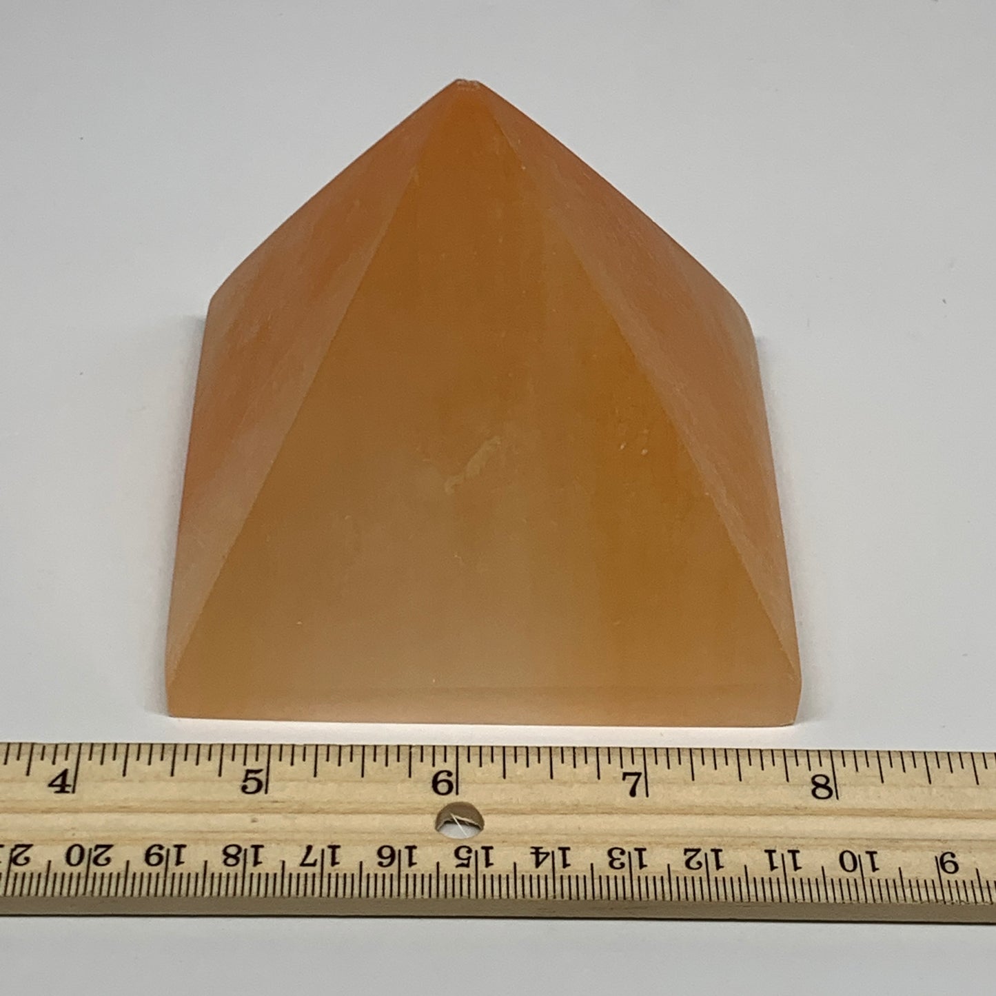 558g, 2.9"x3.5" Orange Selenite/Satin Spar Pyramid Crystal @Morocco, B24199