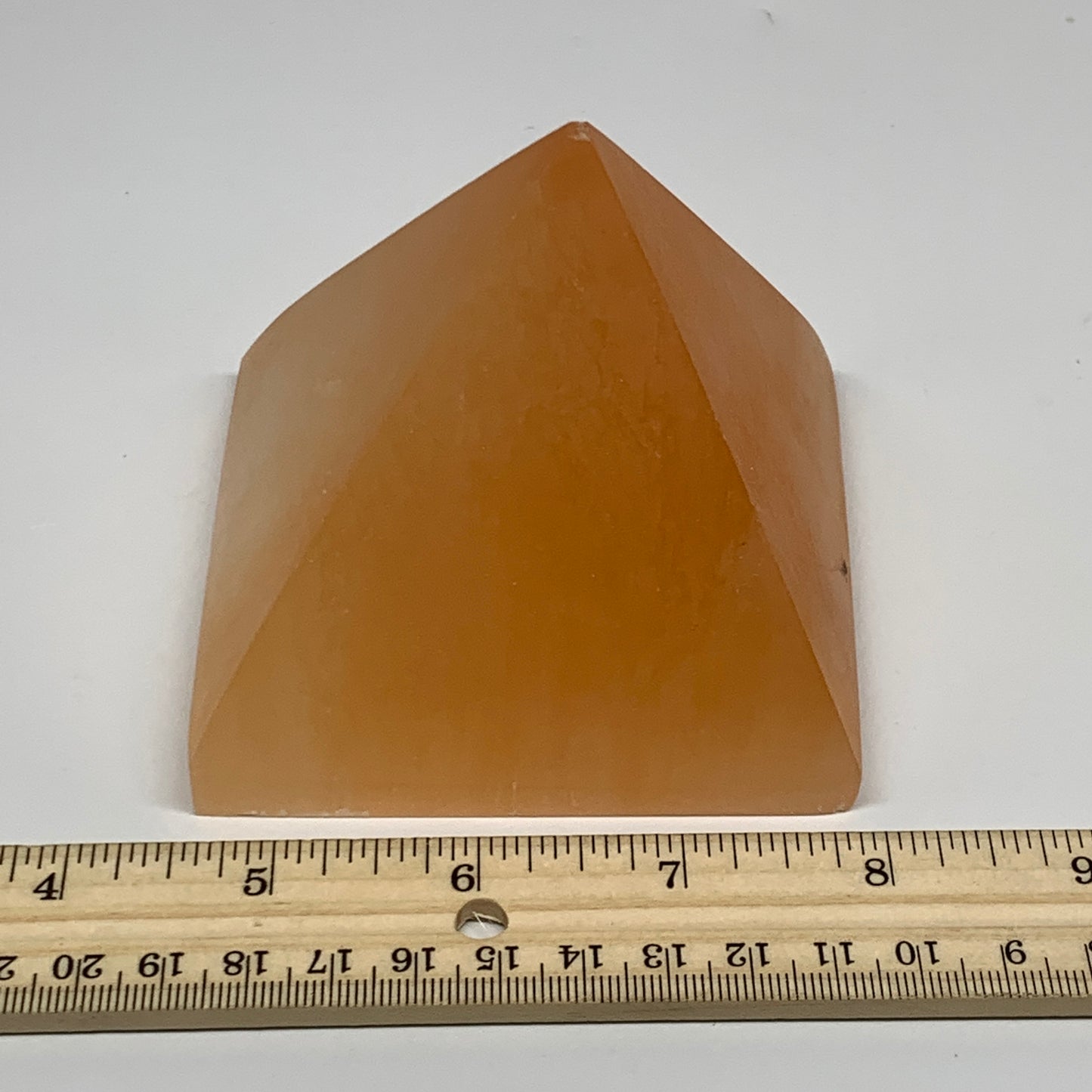558g, 2.9"x3.5" Orange Selenite/Satin Spar Pyramid Crystal @Morocco, B24199