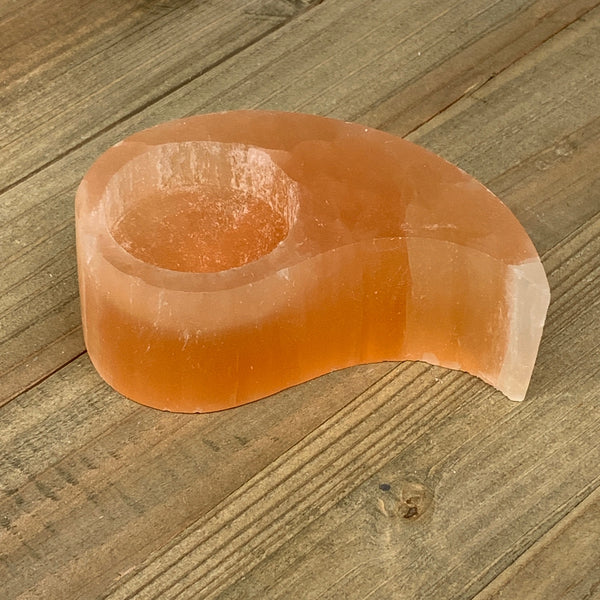 230-280g, 3.9"x2.1"x1.5" Orange Selenite Candle Holder Wave Shape from Morocco