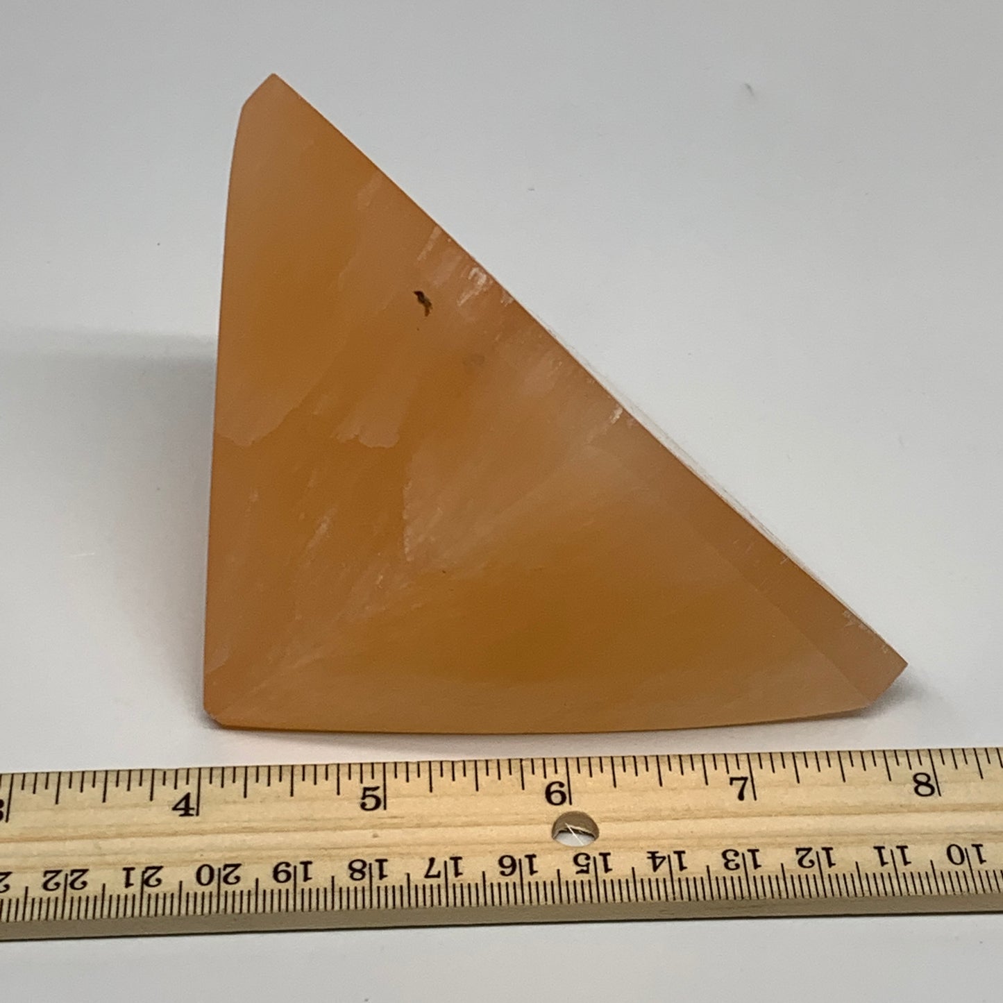 558g, 2.9"x3.5" Orange Selenite/Satin Spar Pyramid Crystal @Morocco, B24199