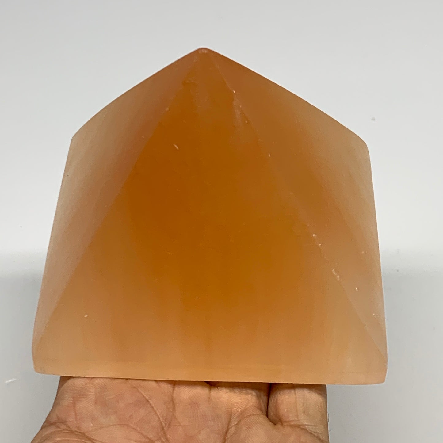 608g, 2.9"x3.6" Orange Selenite/Satin Spar Pyramid Crystal @Morocco, B24200