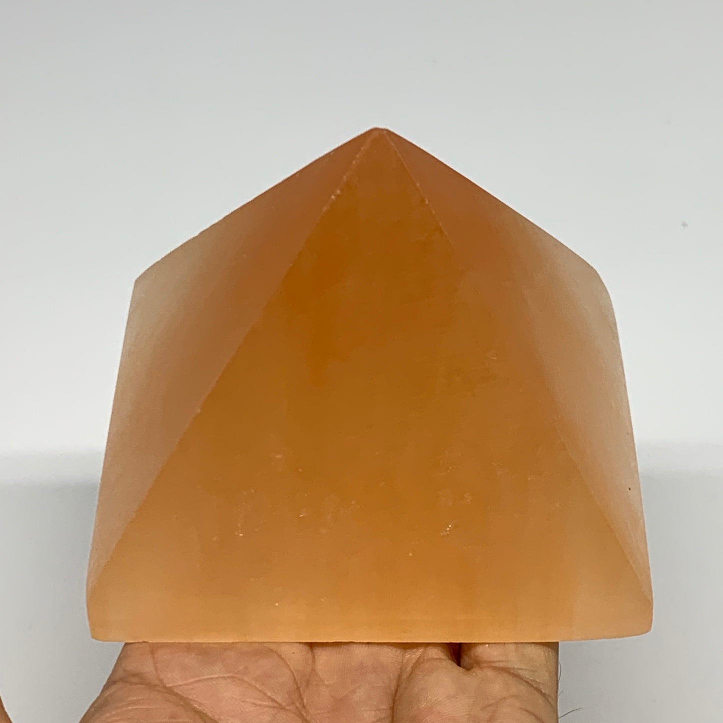 608g, 2.9"x3.6" Orange Selenite/Satin Spar Pyramid Crystal @Morocco, B24200