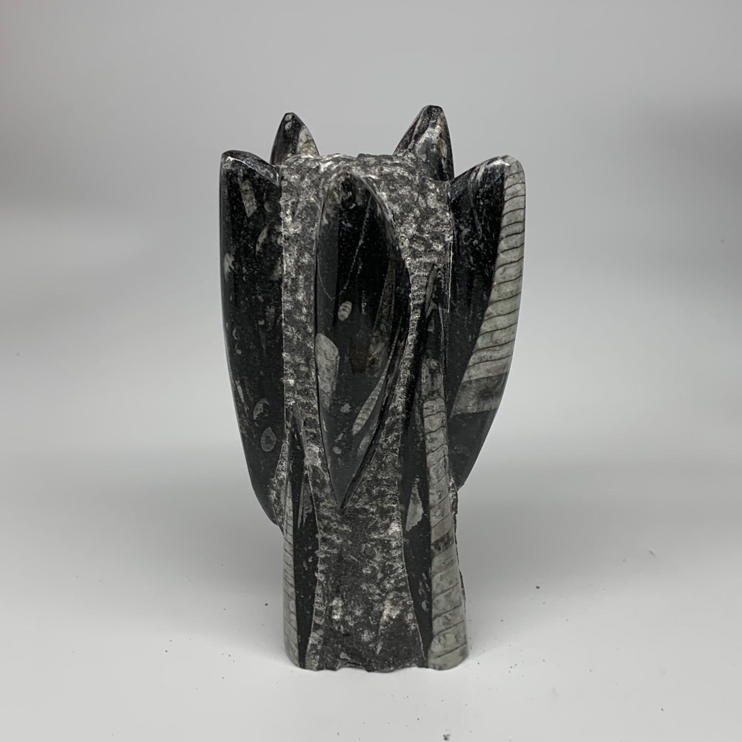 1385g, 7.5"x3.7"x2.8" Black Fossils Orthoceras Sculpture Tower @Morocco, B23442