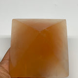 608g, 2.9"x3.6" Orange Selenite/Satin Spar Pyramid Crystal @Morocco, B24200