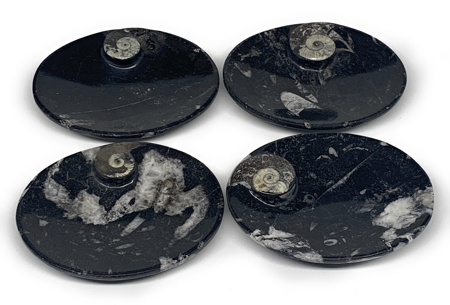 734g, 4pcs, 4.7"x3.8" Small Fossils Ammonite Orthoceras Bowl Oval Ring,B8862