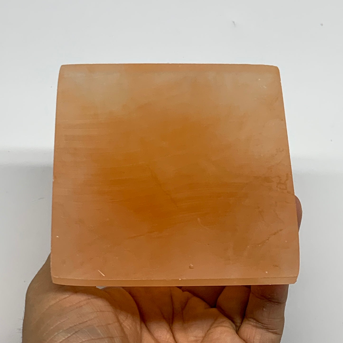 608g, 2.9"x3.6" Orange Selenite/Satin Spar Pyramid Crystal @Morocco, B24200