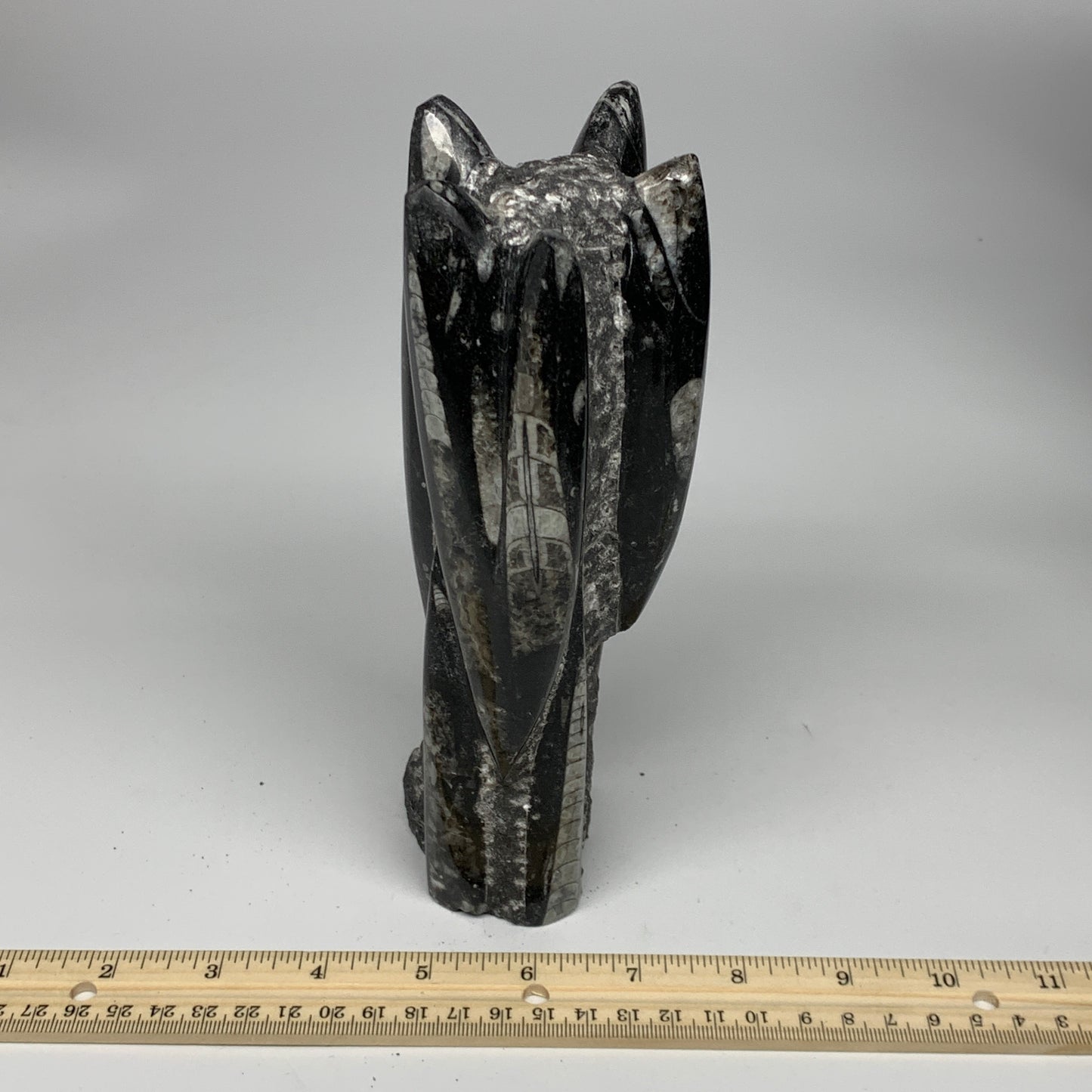 1385g, 7.5"x3.7"x2.8" Black Fossils Orthoceras Sculpture Tower @Morocco, B23442