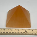 608g, 2.9"x3.6" Orange Selenite/Satin Spar Pyramid Crystal @Morocco, B24200