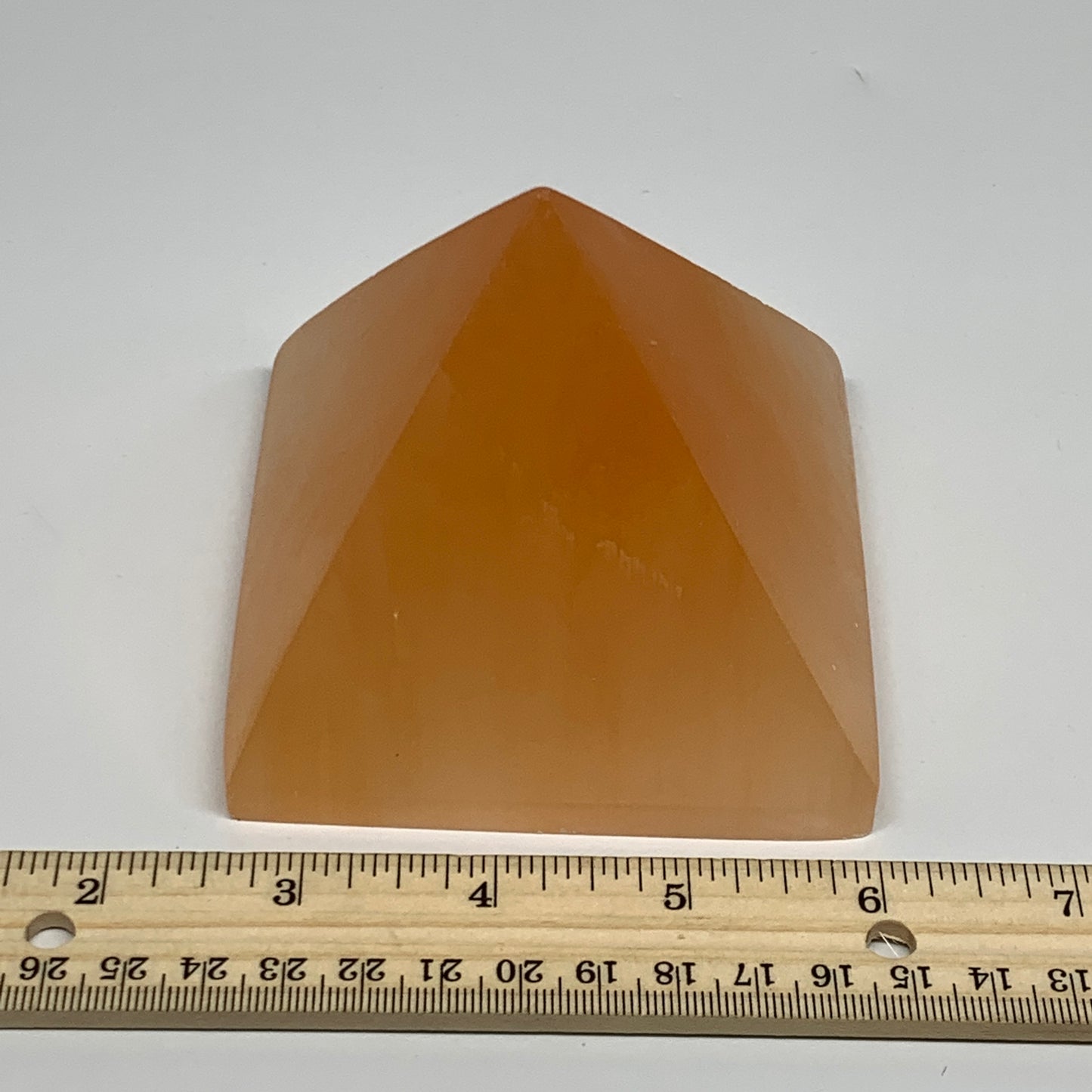 608g, 2.9"x3.6" Orange Selenite/Satin Spar Pyramid Crystal @Morocco, B24200