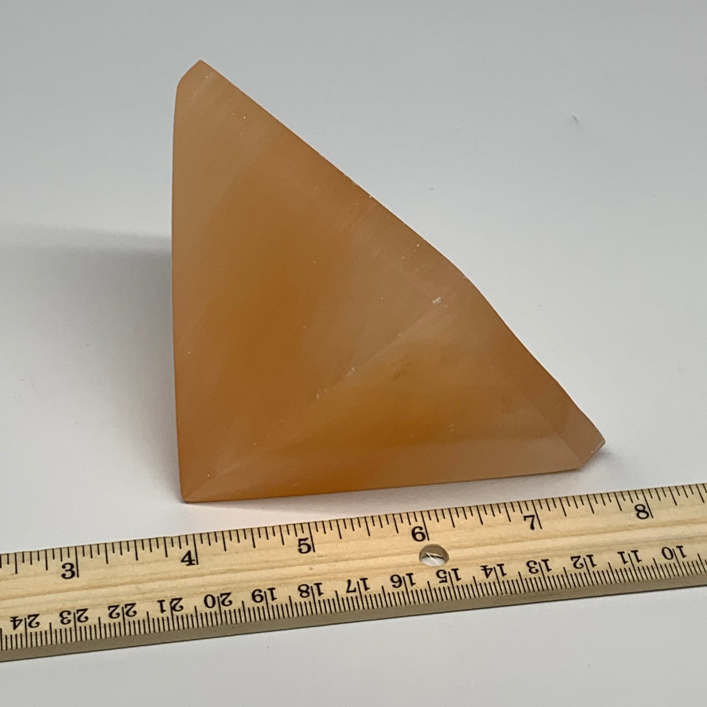 608g, 2.9"x3.6" Orange Selenite/Satin Spar Pyramid Crystal @Morocco, B24200