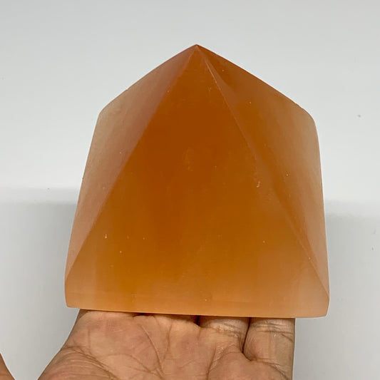 608g, 2.9"x3.6" Orange Selenite/Satin Spar Pyramid Crystal @Morocco, B24201