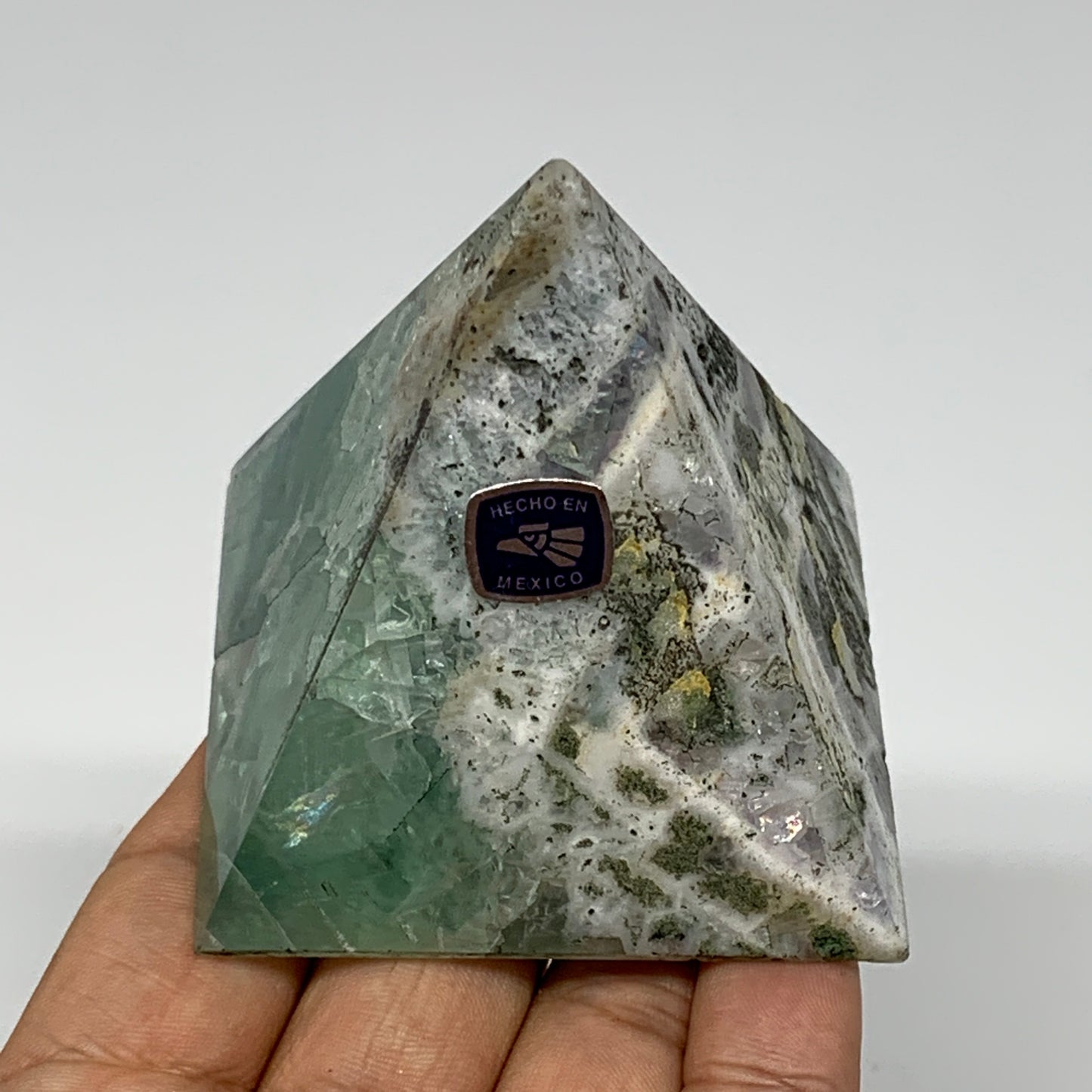 229.2g, 2.4"x2.4"x2.5" Natural Green Fluorite Pyramid Crystal Gemstone @Mexico,
