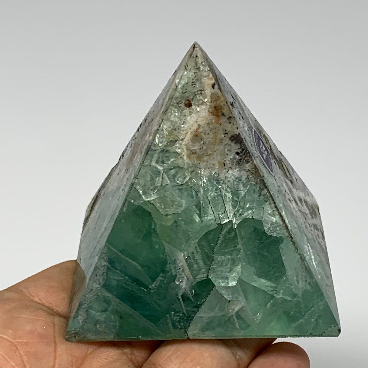 229.2g, 2.4"x2.4"x2.5" Natural Green Fluorite Pyramid Crystal Gemstone @Mexico,