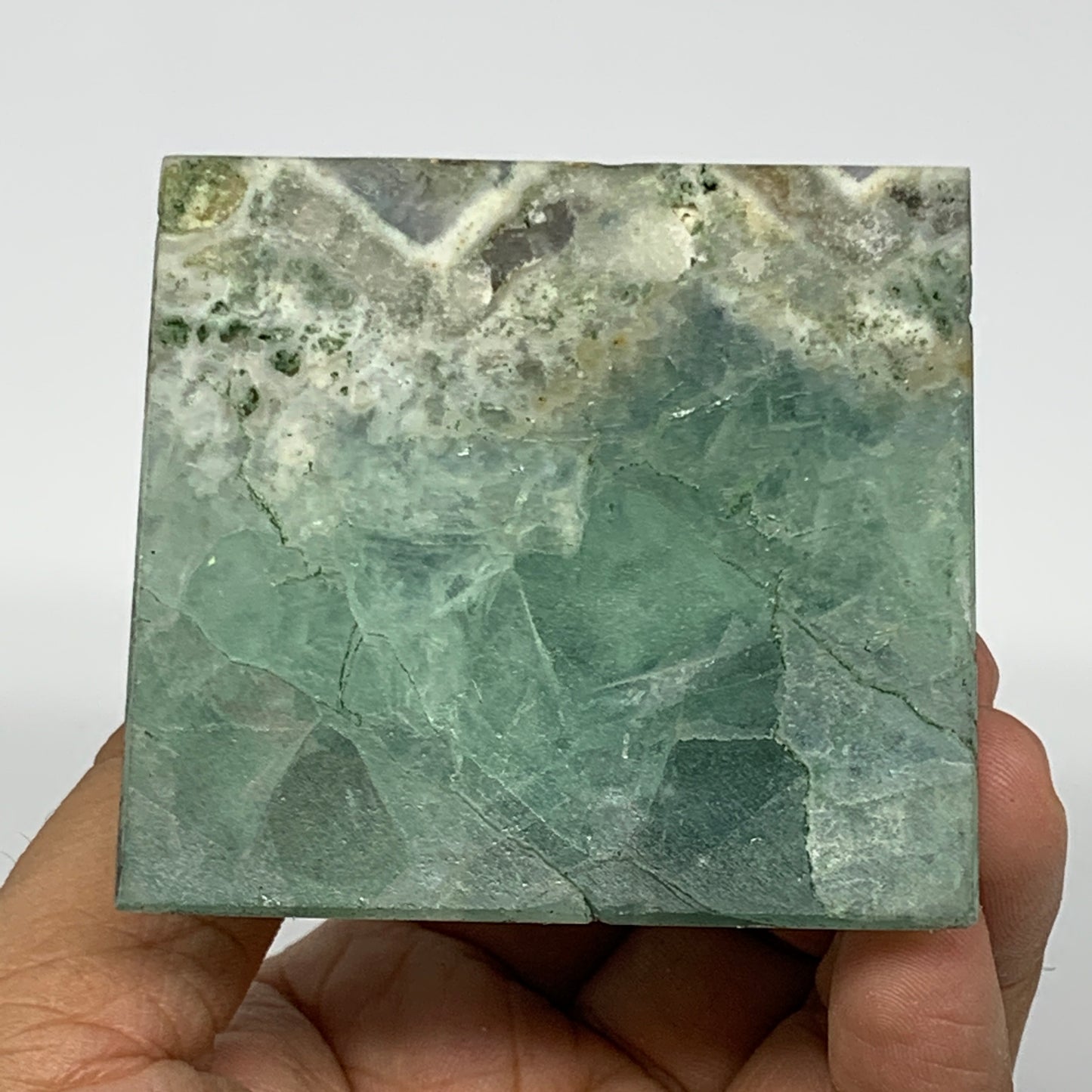 229.2g, 2.4"x2.4"x2.5" Natural Green Fluorite Pyramid Crystal Gemstone @Mexico,