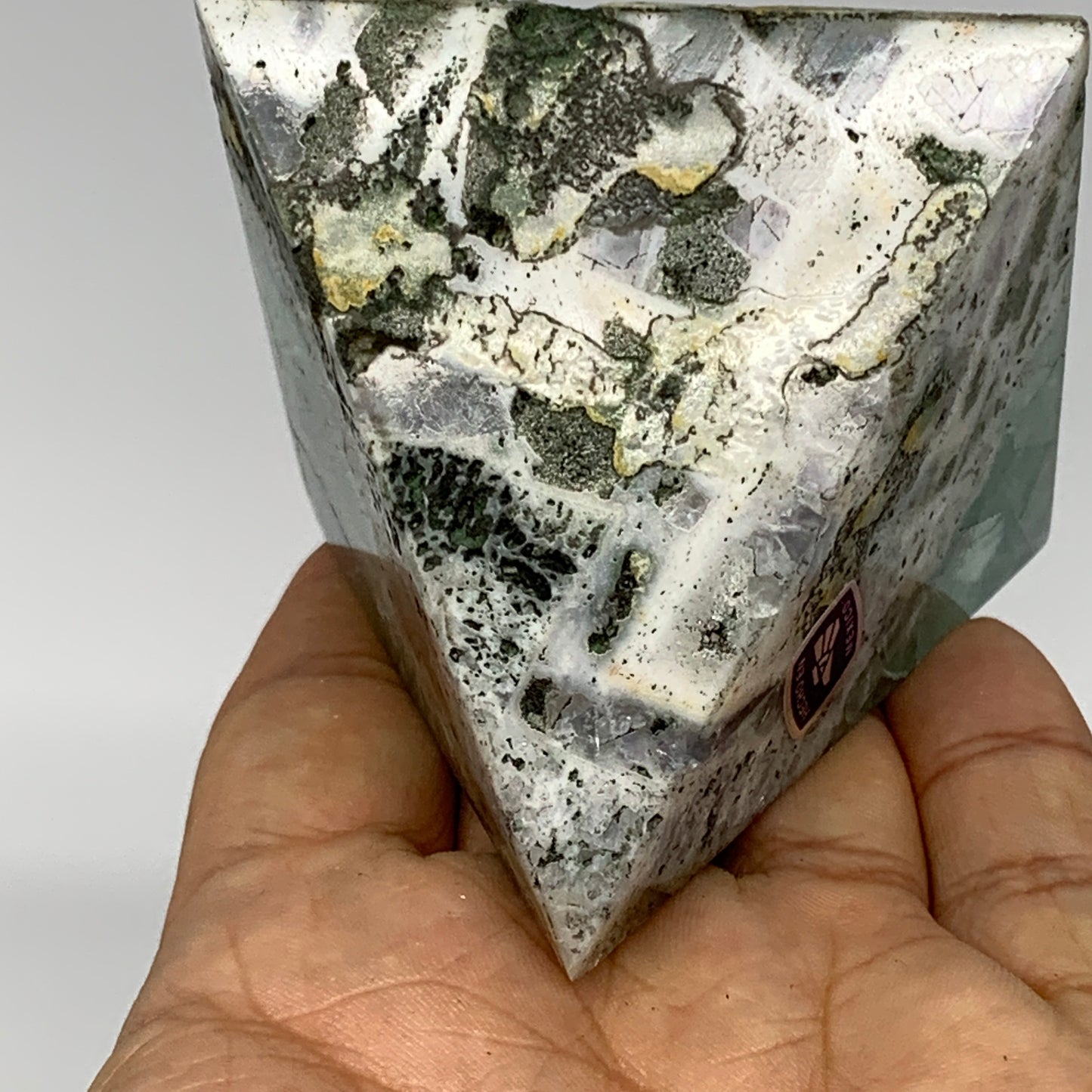 229.2g, 2.4"x2.4"x2.5" Natural Green Fluorite Pyramid Crystal Gemstone @Mexico,