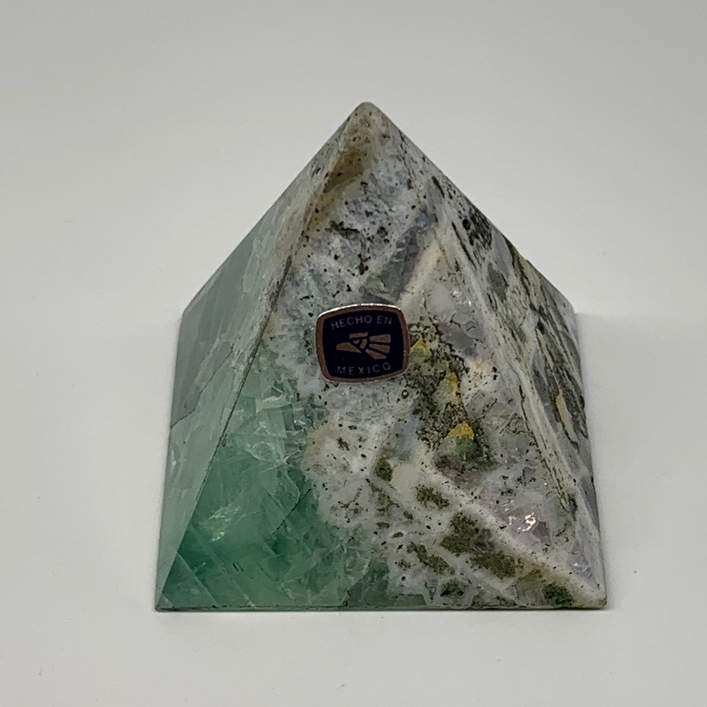 229.2g, 2.4"x2.4"x2.5" Natural Green Fluorite Pyramid Crystal Gemstone @Mexico,