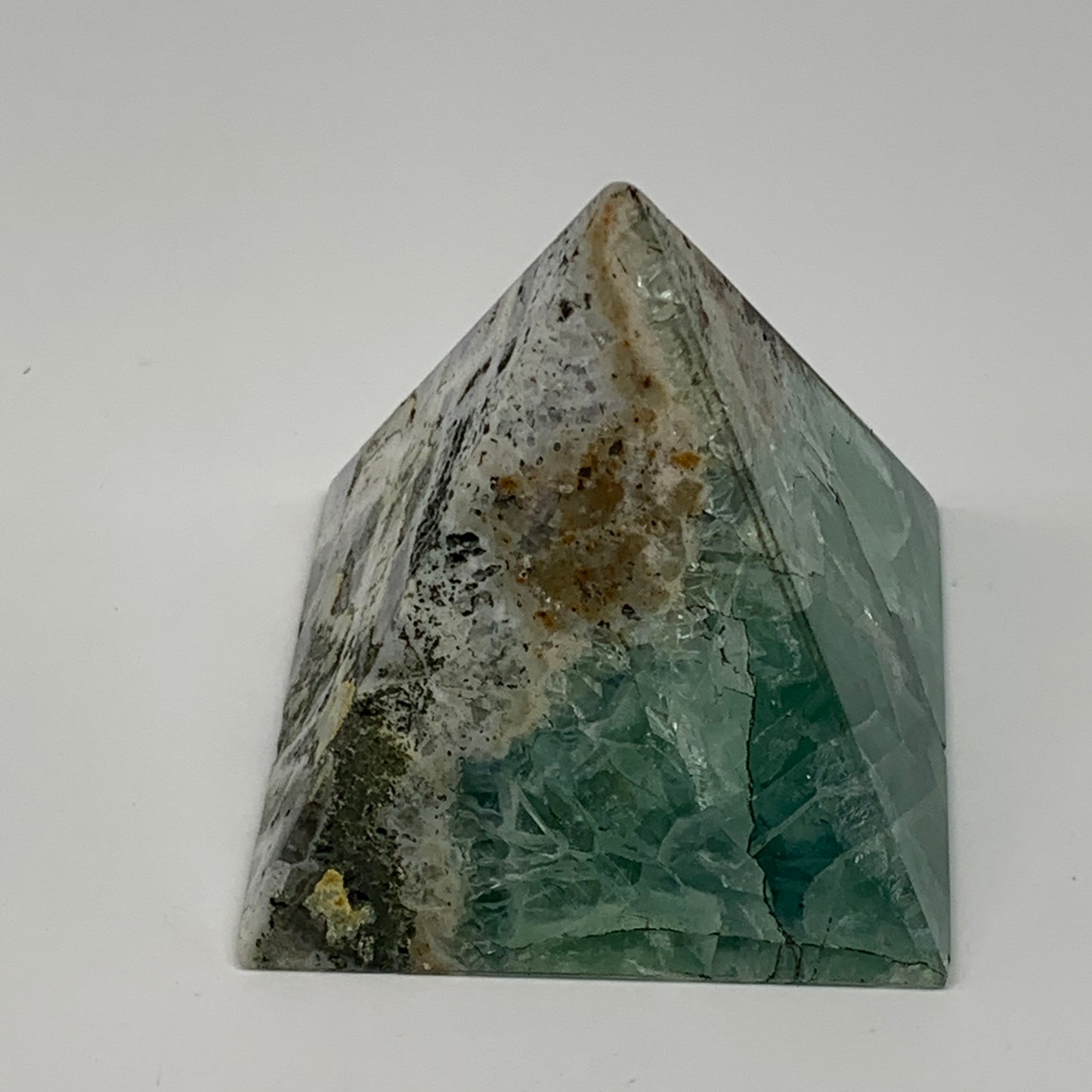 229.2g, 2.4"x2.4"x2.5" Natural Green Fluorite Pyramid Crystal Gemstone @Mexico,
