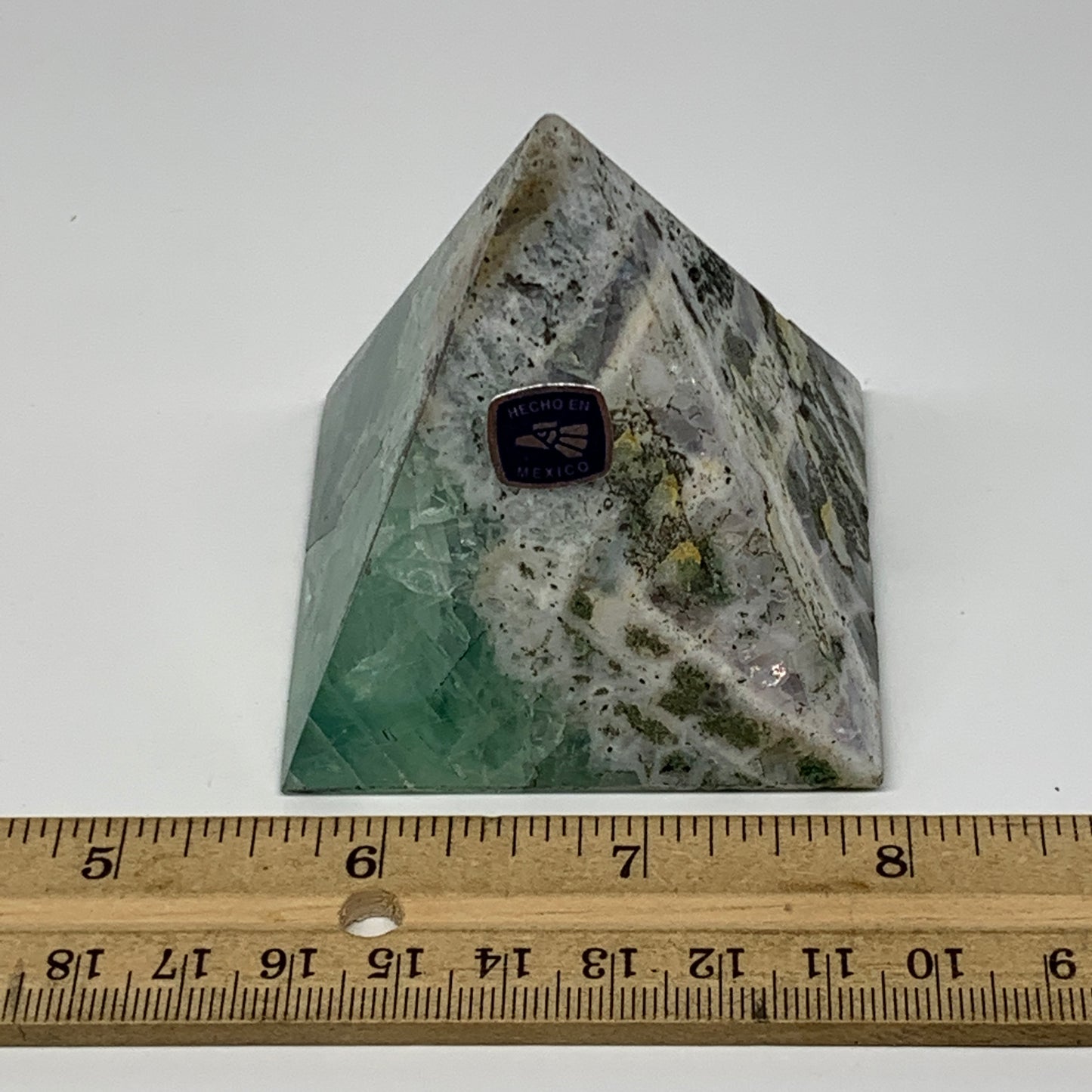 229.2g, 2.4"x2.4"x2.5" Natural Green Fluorite Pyramid Crystal Gemstone @Mexico,