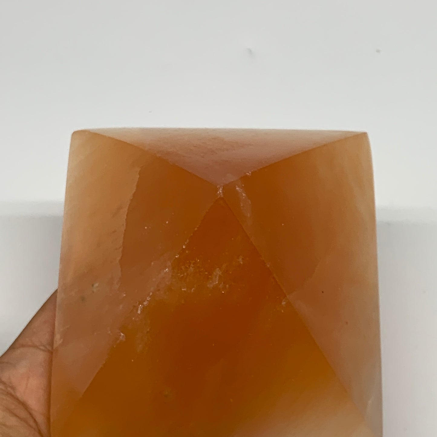 660g, 3"x3.8" Orange Selenite/Satin Spar Pyramid Crystal @Morocco, B24202