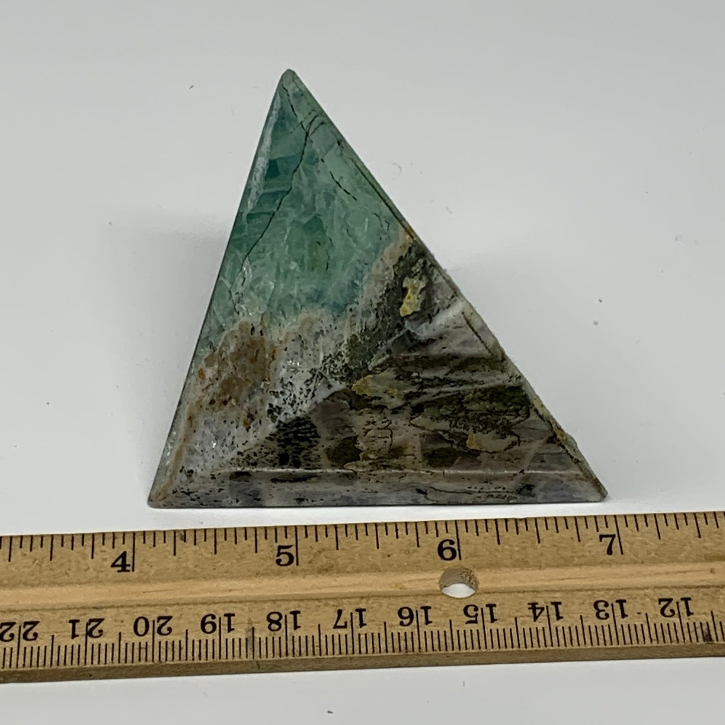 229.2g, 2.4"x2.4"x2.5" Natural Green Fluorite Pyramid Crystal Gemstone @Mexico,