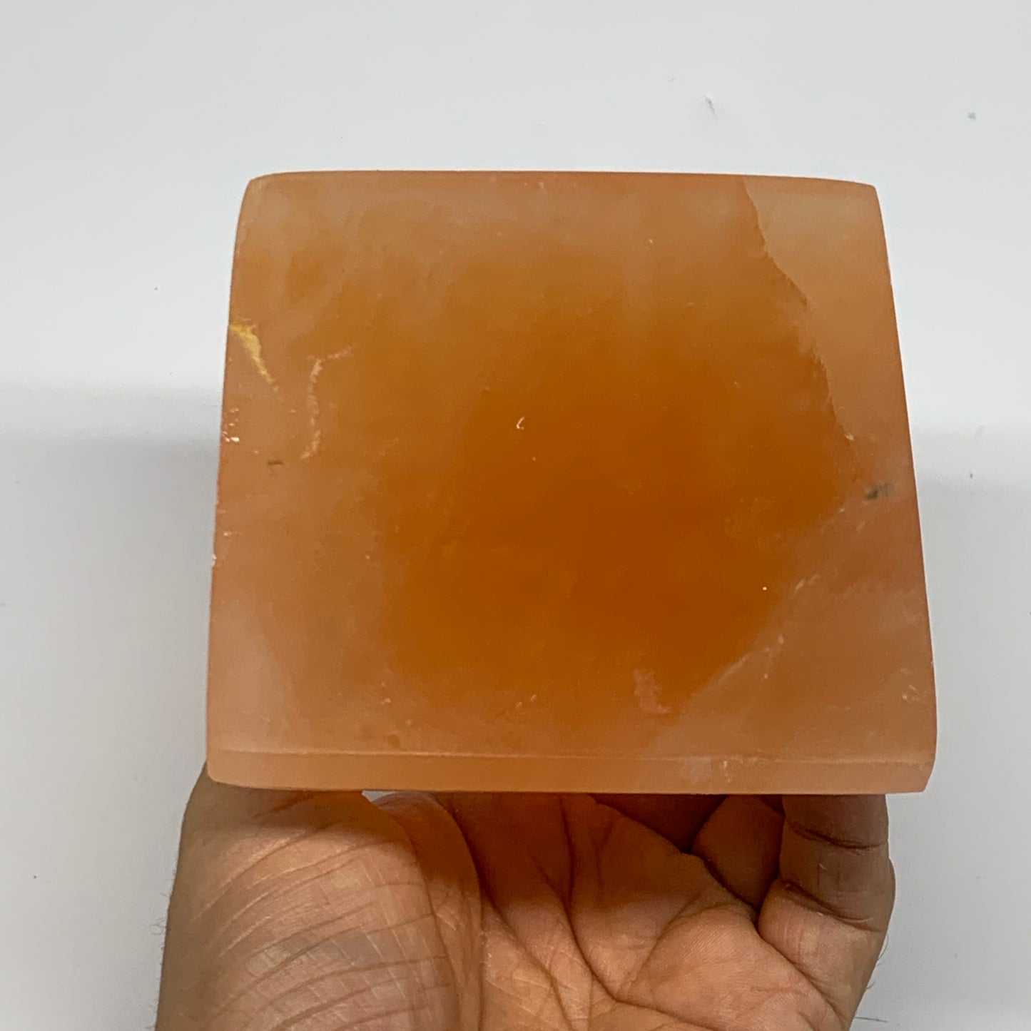 660g, 3"x3.8" Orange Selenite/Satin Spar Pyramid Crystal @Morocco, B24202