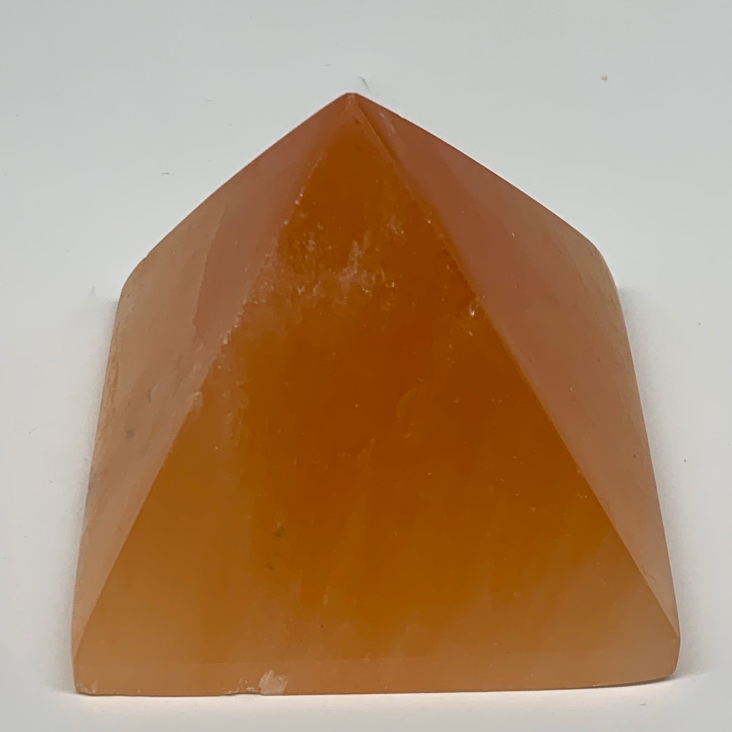 660g, 3"x3.8" Orange Selenite/Satin Spar Pyramid Crystal @Morocco, B24202