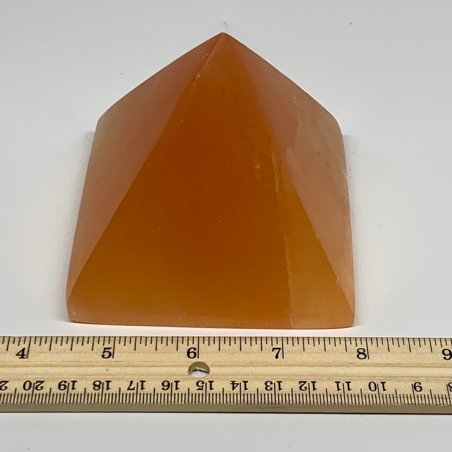660g, 3"x3.8" Orange Selenite/Satin Spar Pyramid Crystal @Morocco, B24202