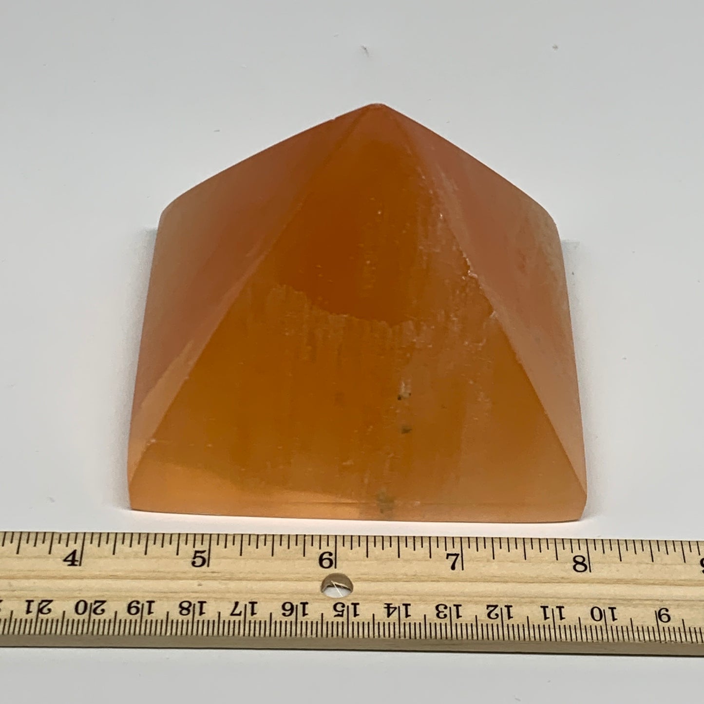 660g, 3"x3.8" Orange Selenite/Satin Spar Pyramid Crystal @Morocco, B24202