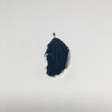 79.5cts, 3"x1.4" Blue Agate Druzy Geode Pendant Silver Plated @Brazil, Bp1261 - watangem.com