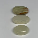 198.6g, 2"-2.5" 3pcs, Natural Green Onyx Palm-Stone Reiki @Afghanistan, B26645