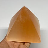 740g, 3.4"x3.7" Orange Selenite/Satin Spar Pyramid Crystal @Morocco, B24203