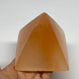740g, 3.4"x3.7" Orange Selenite/Satin Spar Pyramid Crystal @Morocco, B24203