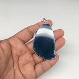 93cts, 2.8"x1.4" Blue Agate Druzy Geode Pendant Silver Plated @Brazil, Bp1257