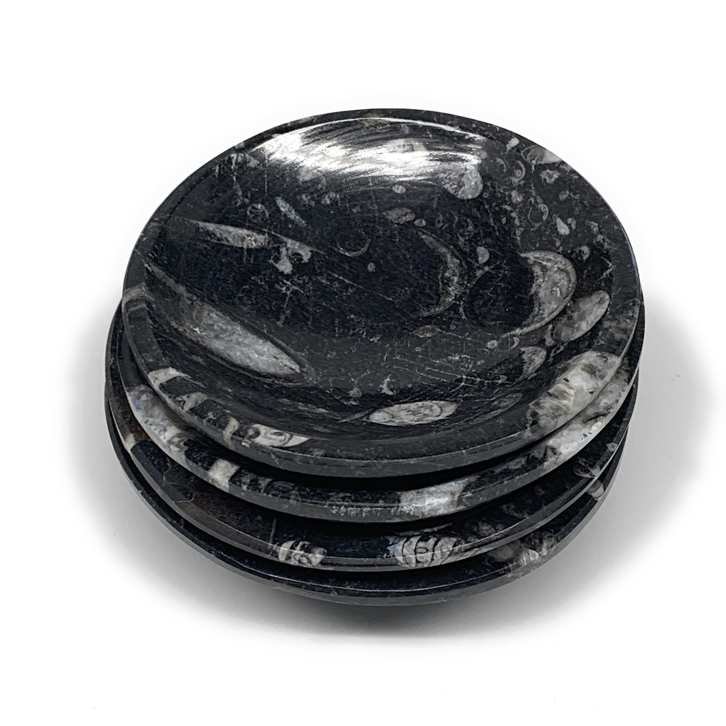 836g, 4pcs, 4.3" Small Fossils Ammonite Orthoceras Bowl Round Shape, B8868