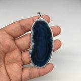 93.5cts, 3.1"x1.3" Blue Agate Druzy Geode Pendant Silver Plated @Brazil, Bp1255