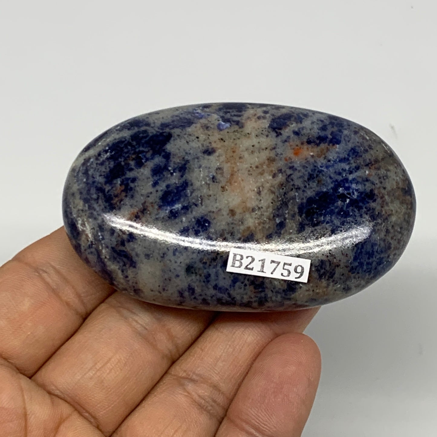 106.8g, 2.7"x1.7"x0.8", Sodalite Palm-Stone Crystal Polished Handmade, B21759