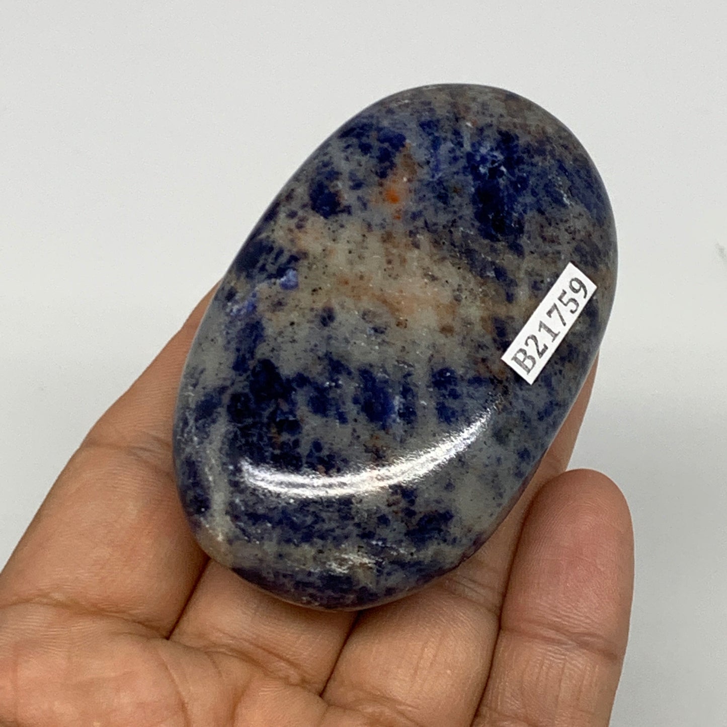 106.8g, 2.7"x1.7"x0.8", Sodalite Palm-Stone Crystal Polished Handmade, B21759