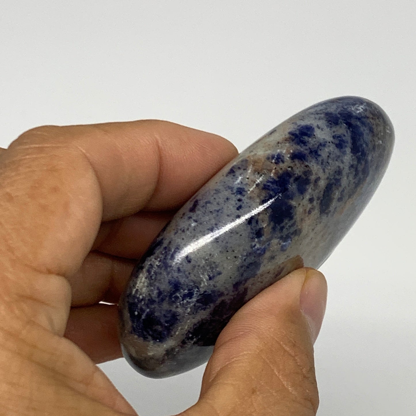 106.8g, 2.7"x1.7"x0.8", Sodalite Palm-Stone Crystal Polished Handmade, B21759