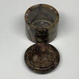 216.6g, 2.1"x2.4" Brown Fossils Ammonite Orthoceras Jewelry Box @Morocco,F2463