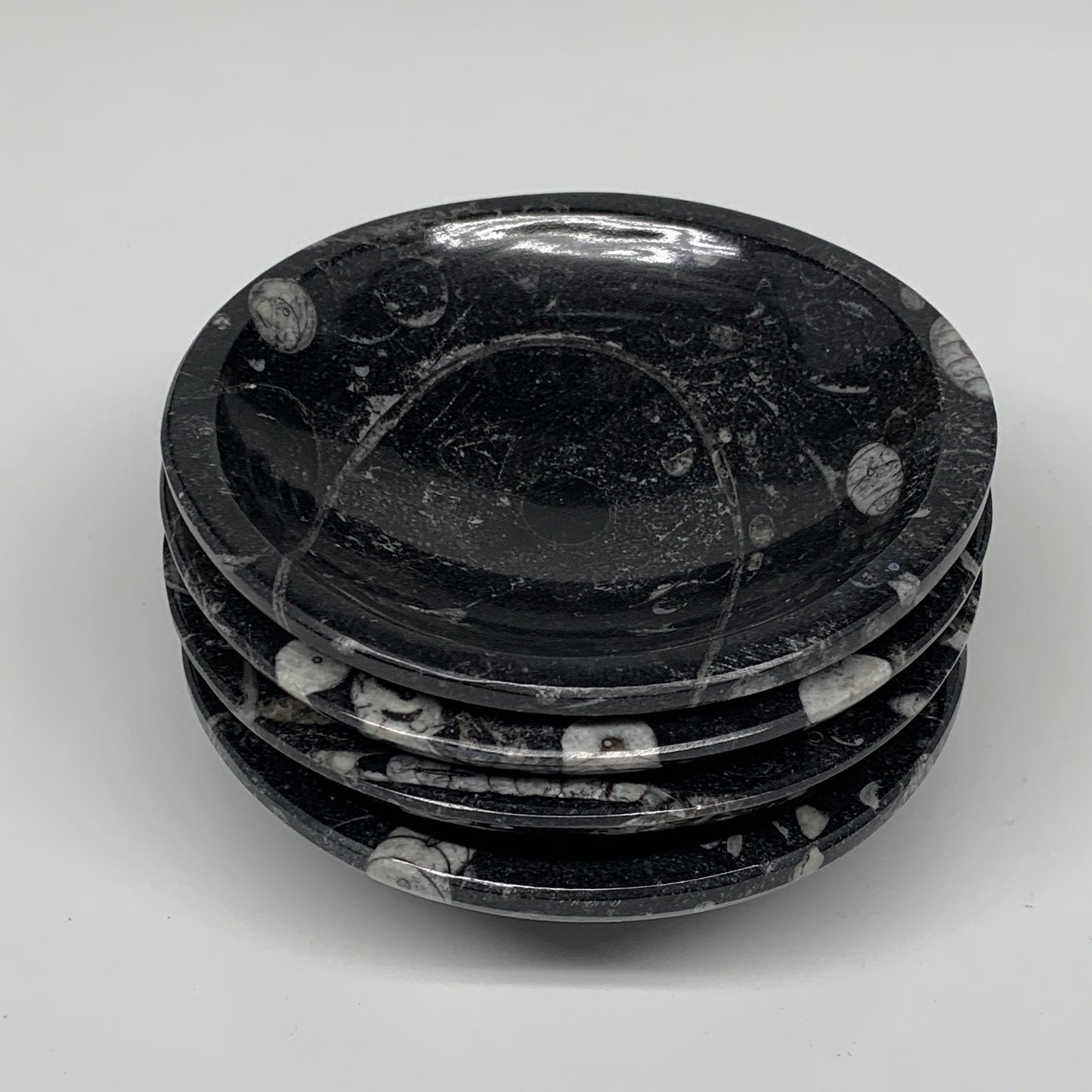 902g, 4pcs, 4.3" Small Fossils Ammonite Orthoceras Bowl Round Shape, B8870