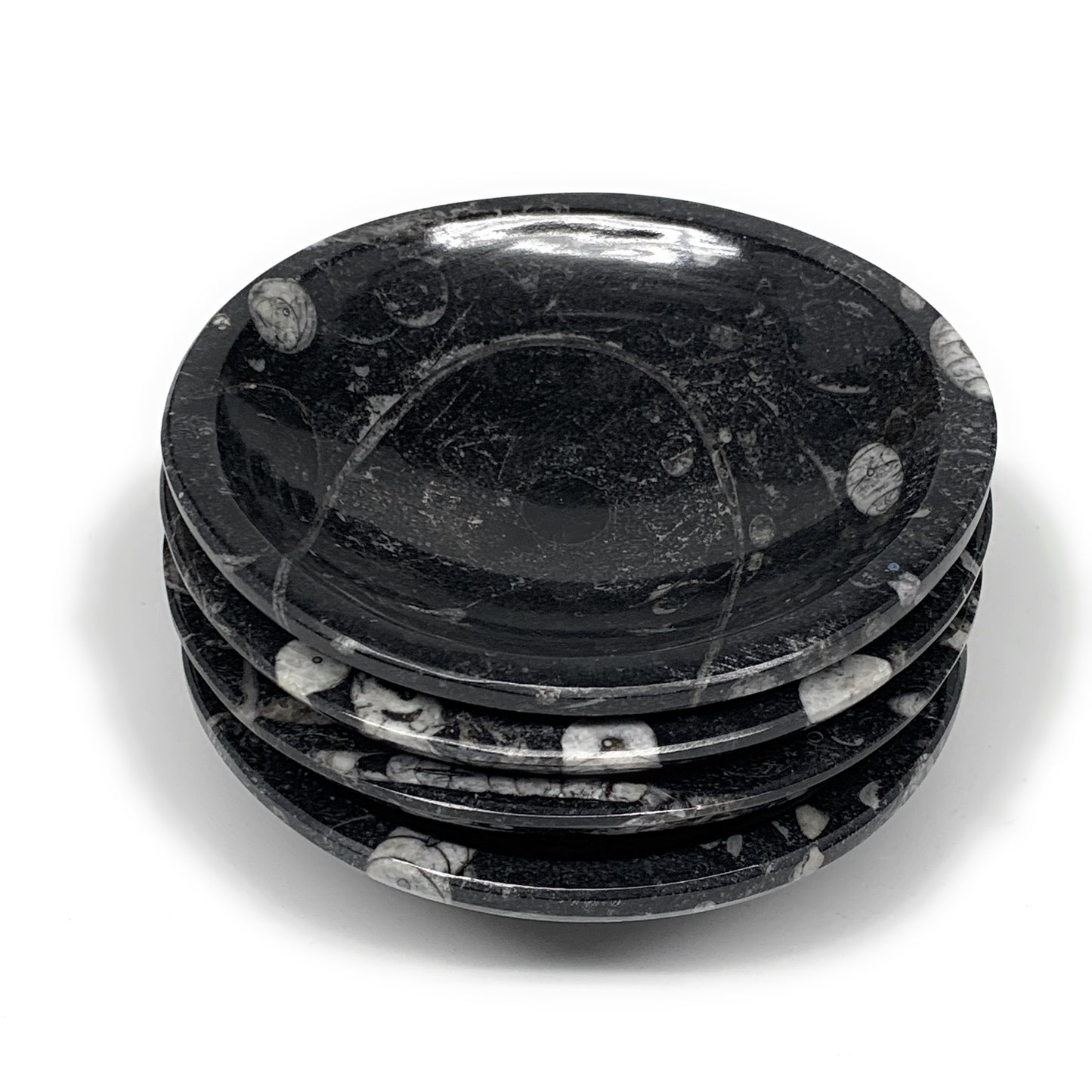 902g, 4pcs, 4.3" Small Fossils Ammonite Orthoceras Bowl Round Shape, B8870