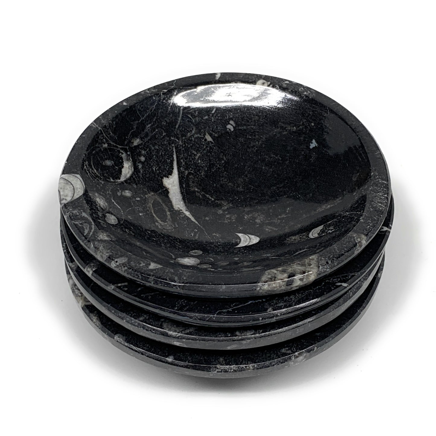 834g, 4pcs, 4.3" Small Fossils Ammonite Orthoceras Bowl Round Shape, B8874