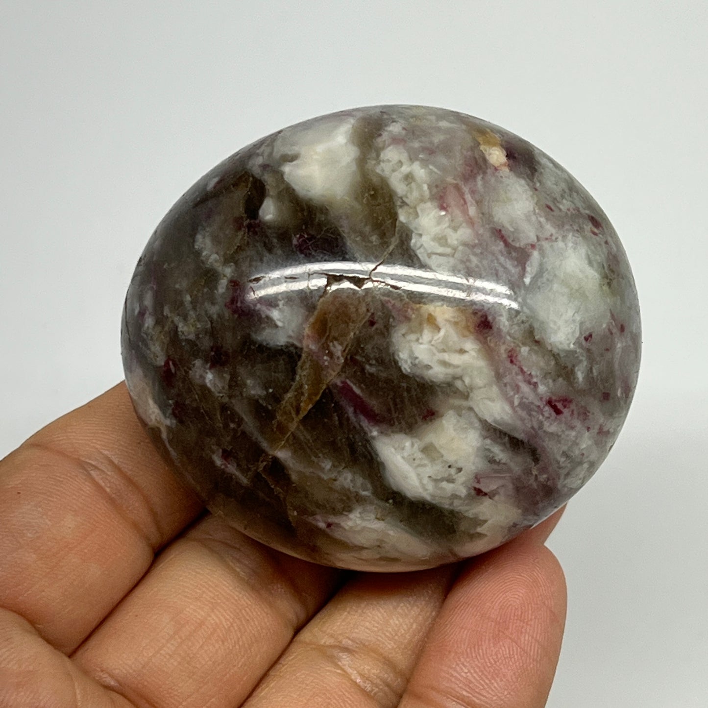 143.7g,2.2"x2"x1.5" Tourmaline Rubellite Palm-Stone Reiki @Madagascar,B21998