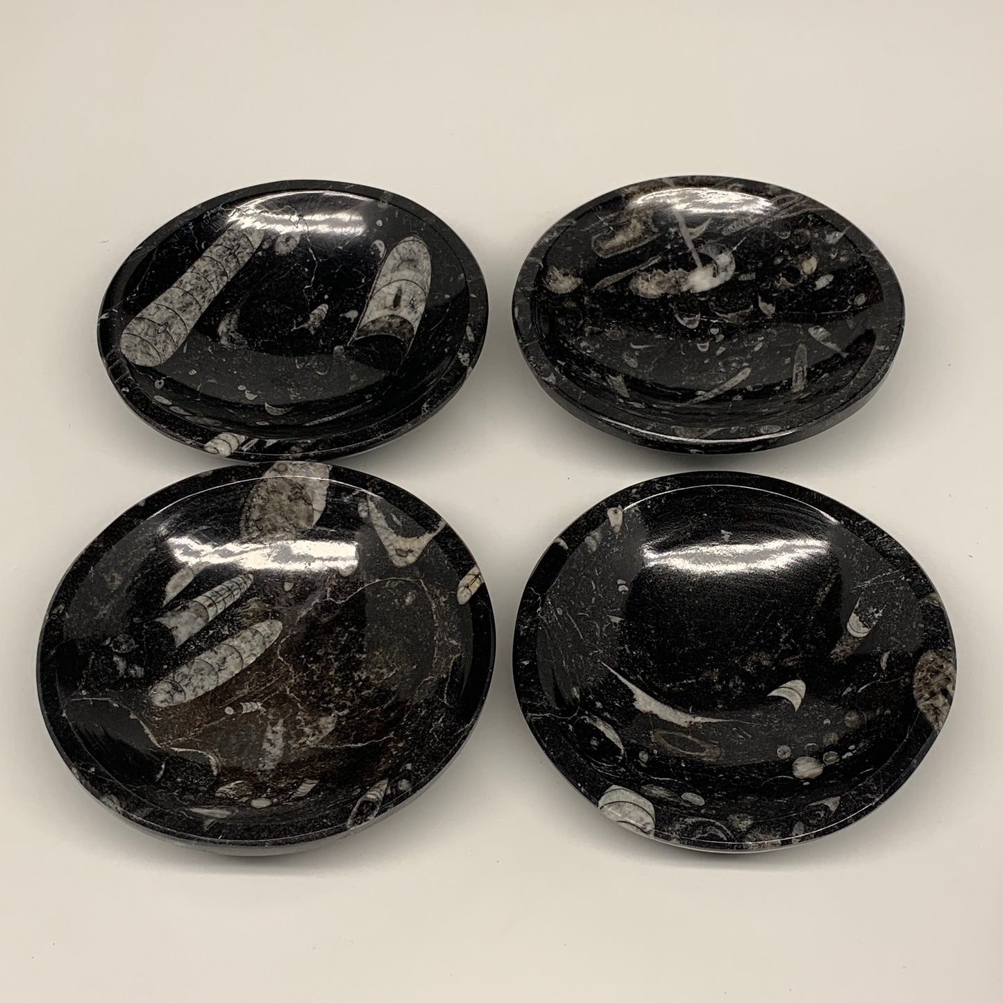 834g, 4pcs, 4.3" Small Fossils Ammonite Orthoceras Bowl Round Shape, B8874